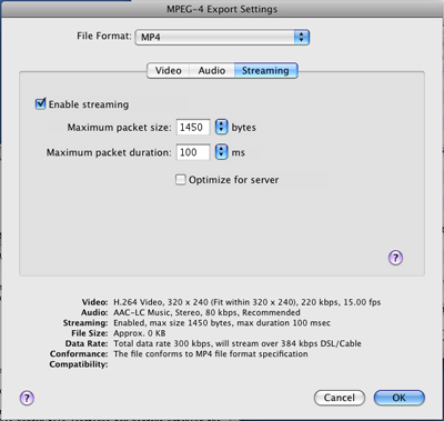 PcP Encodings - MPEG-4 Med Stream - Streaming Settings